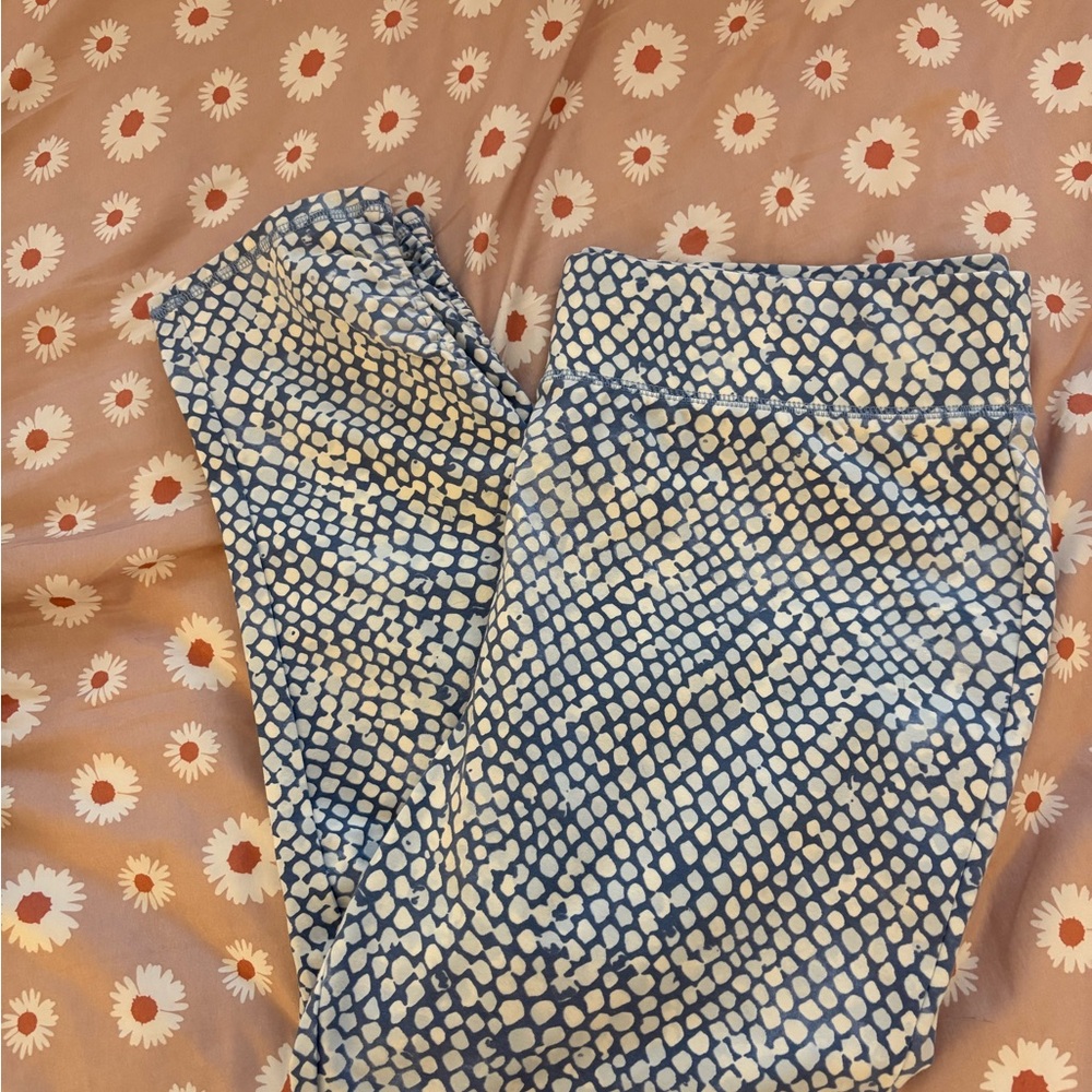 Denim & Co. Active Blue Printed Regular Duo Slim Leg Crop Pant w/ Ruching SZ L